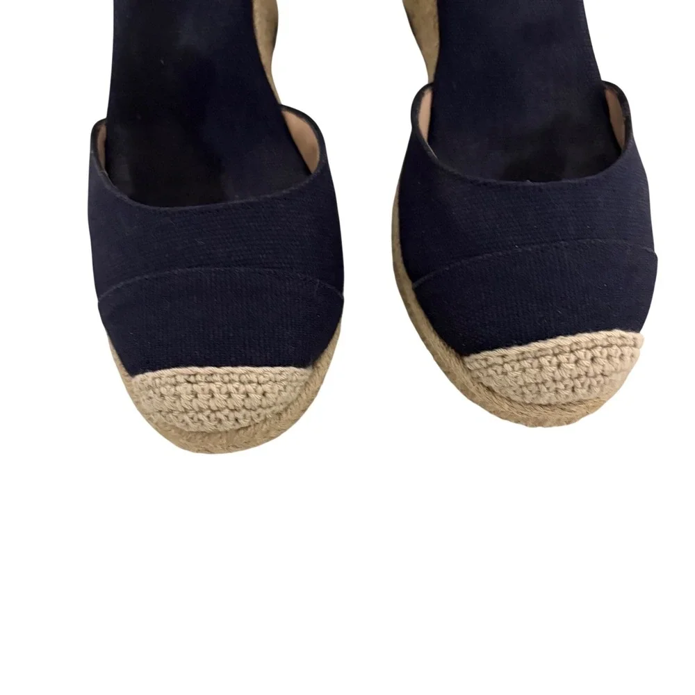Cole Haan Cloudfeel Navy Canvas Espadrille Wedge Sandals W29097 Womens 6B Preppy